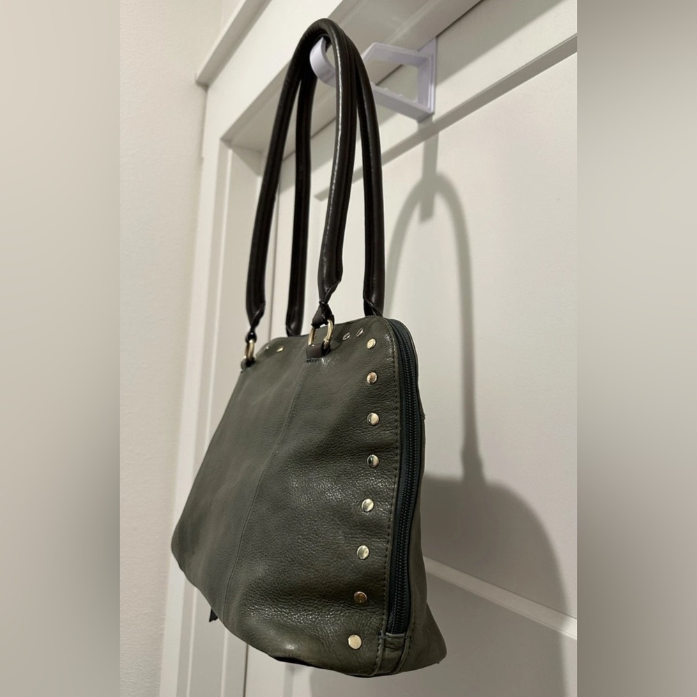 Tignanello Soft Peppled Leather, Studded Shoulder Bag Purse Green - Picture 4 of 7